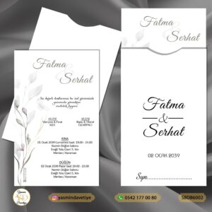 SİYAH BASKILI DİK BEYAZ ZARFLI DAVETİYE SBDB6002 Yasmin Davetiye Düğün Davetiyeleri , Sünnet Davetiyeleri, Nişan Davetiyeleri