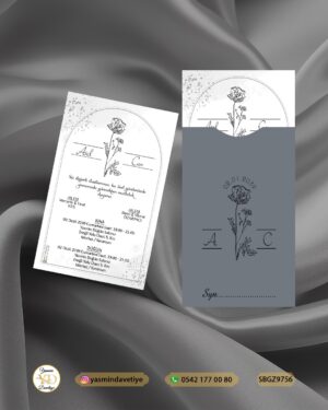 SİYAH BASKILI KAPALI GRİ ZARFLI DAVETİYE SBGZ9756 Yasmin Davetiye Düğün Davetiyeleri , Sünnet Davetiyeleri, Nişan Davetiyeleri