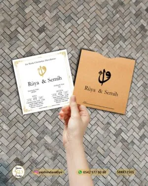 Davetiyelerde Özgün ve Etkileyici Sözler: Romantik, Komik ve Tarihten Günümüze Davetiye Sözleri 6 Siyah Baskılı Kare Kraft Zarflı Davetiye SBKK11505